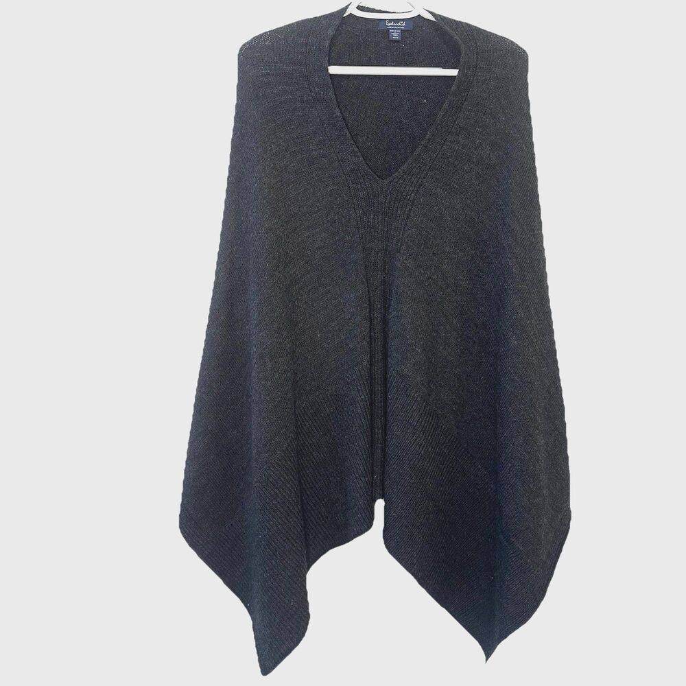 Splendid Alpaca Wool Blend Poncho Gray Asymmetrical Knit Wrap XS/S